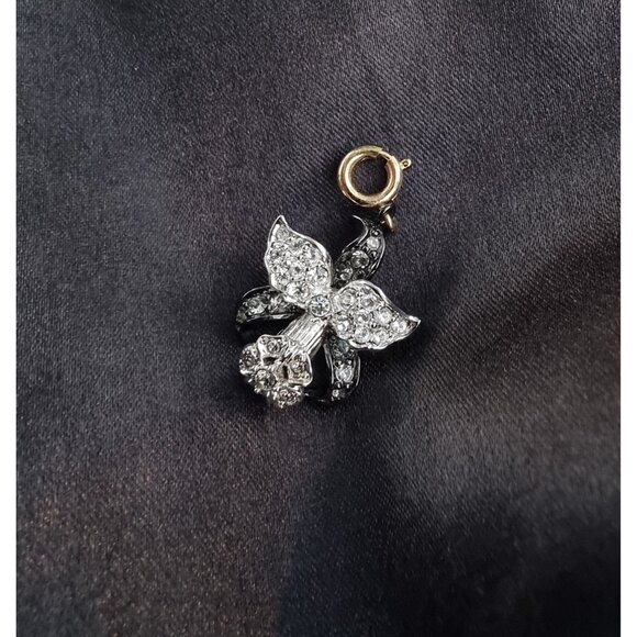 Vintage NOLAN MILLER Signed Orchid Flower Silver Tone White and Black Rhinestone - Picture 4 of 6